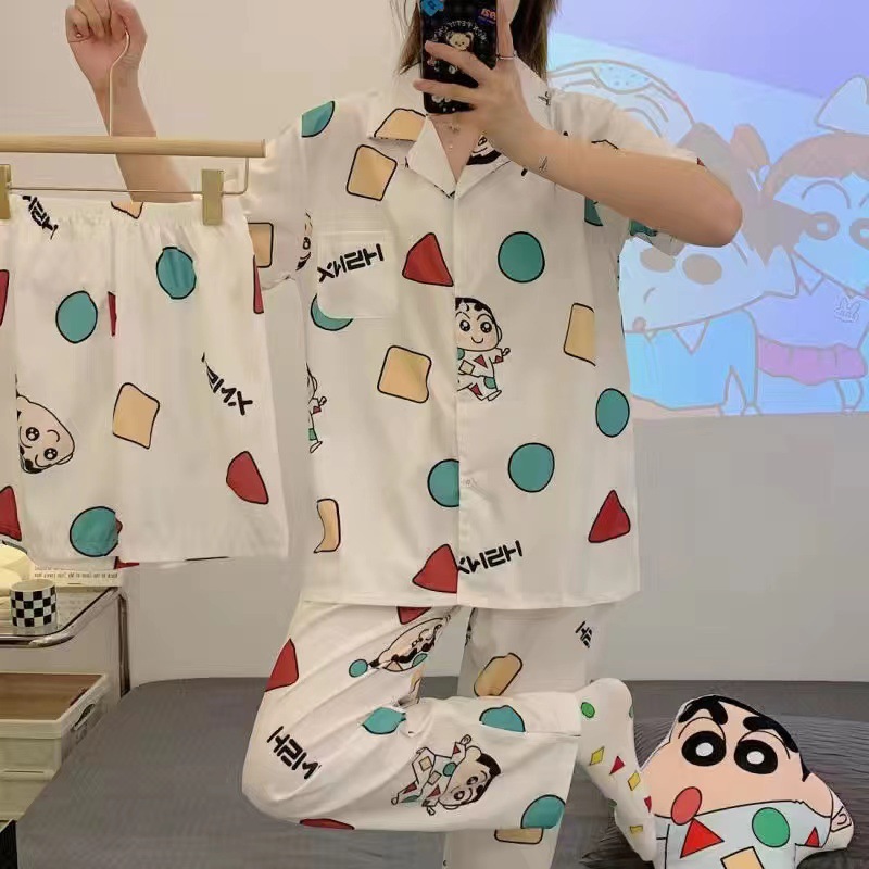 Pijamas de verano de tres piezas de dibujos animados lindos de las mujeres Pacha perro pantalones de manga corta Delgado verano homewear traje ropa exterior
