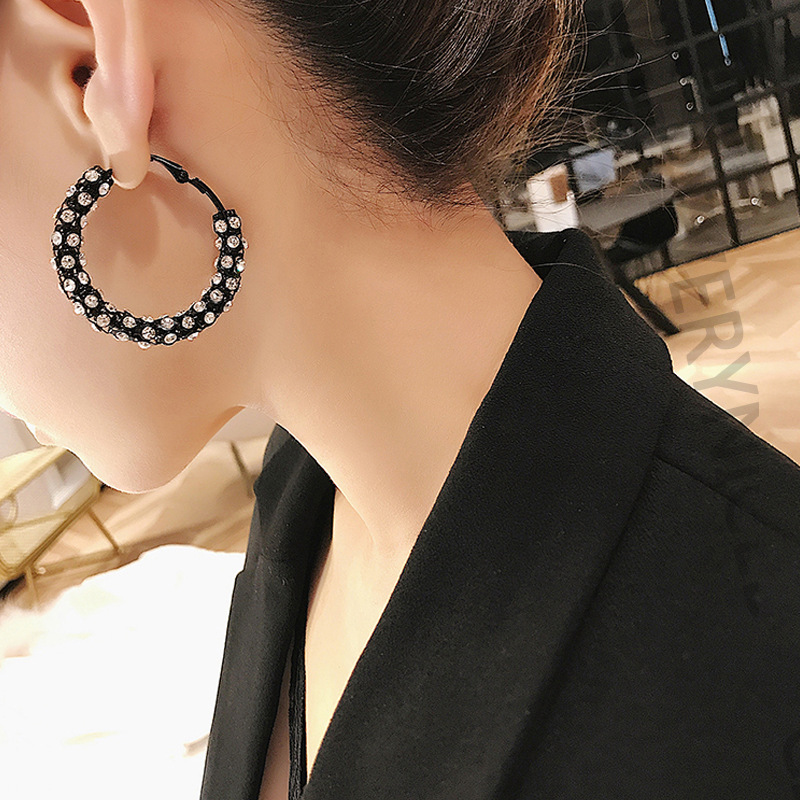 1 Pair Quantity 1 Pair Simple Style Circle Plating Inlay Metal Rhinestones Hoop Earrings