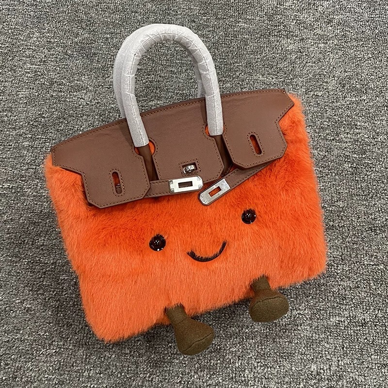 Jllycatlm Co-Branded Plush Doll Bag, Cute Plush Birkin Bag, Elf Kate Bag Handbag