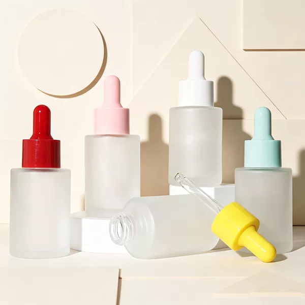 Frosted Dropper Bottle 20ml 30ml 50ml Essence Liquid Dropper Glass Bottle with Rubber Tip for Dispensing