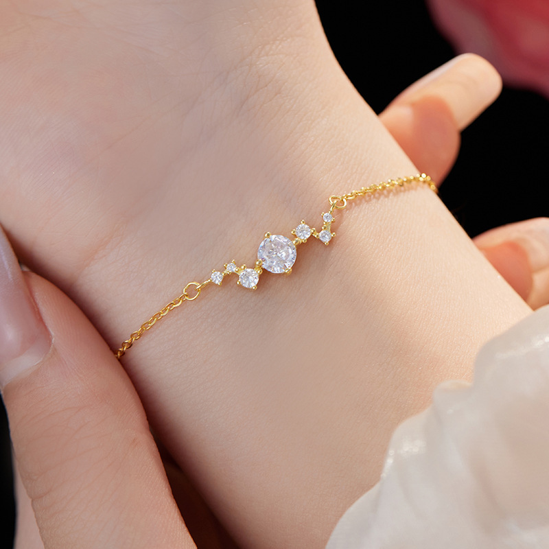 Banyan Tree S925 Silver Simple Niche Design Bright Star River Flash Diamond Bracelet Light Luxury All-match Big Dipper Hand Jewelry