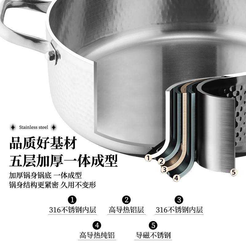 304 acero inoxidable grueso de acero de tres capas cuenca sin recubrimiento martillo limpiador cuenca doméstica horno electromagnético de gas comercial