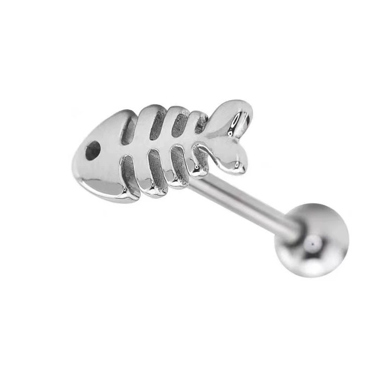 Tongue Piercing Cute 1.6×12/14/16 mm Stainless Steel Fishbone Design, European style