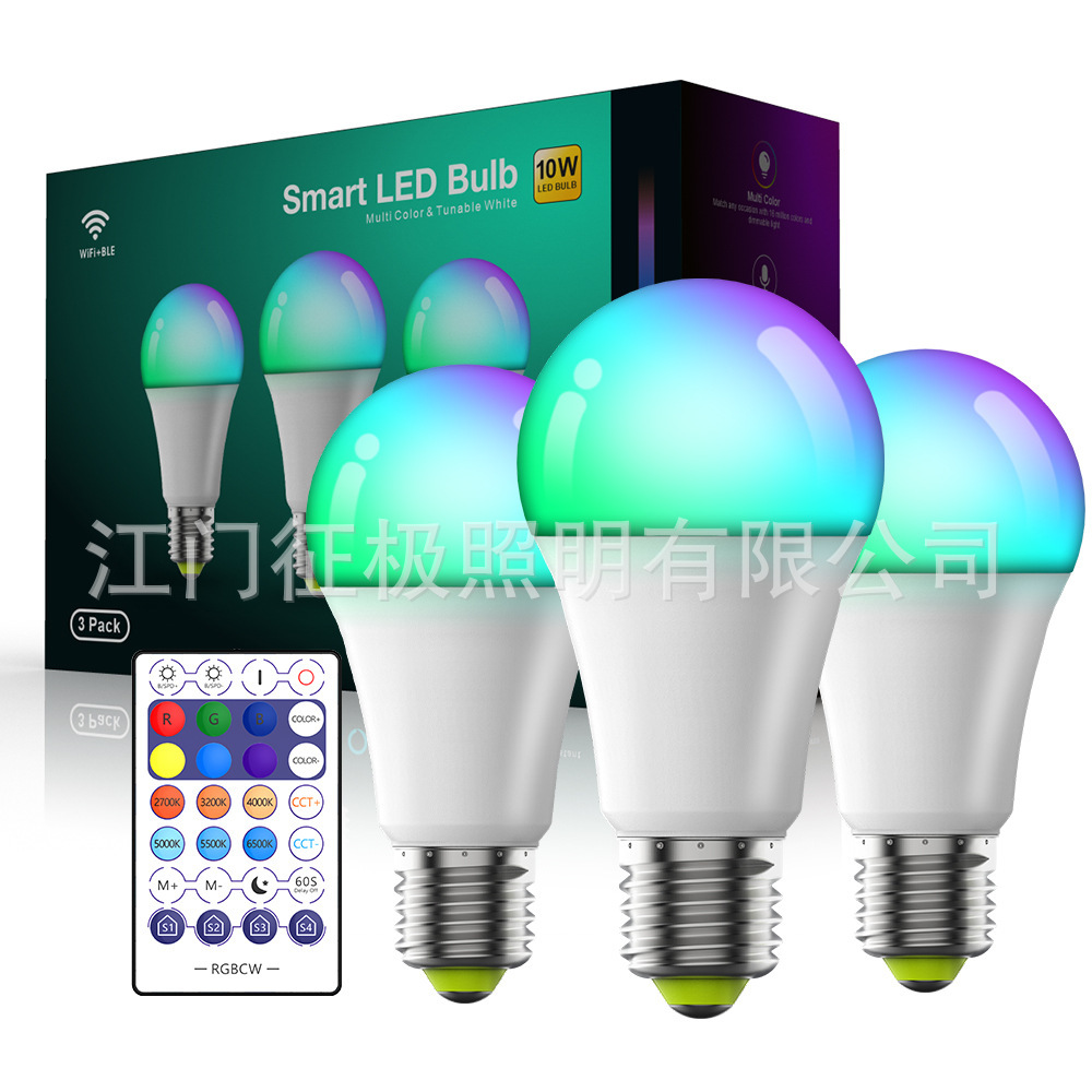 跨境电商亚马逊wifi智能灯泡app2.4g遥控欧盟rgbcw语音球泡灯定制