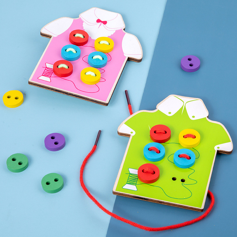 Juego de cuerda educativo para niños Ropa de madera Botón Corbata Cordón Bebé Ejercicio de educación temprana con manos en el cerebro Juguetes