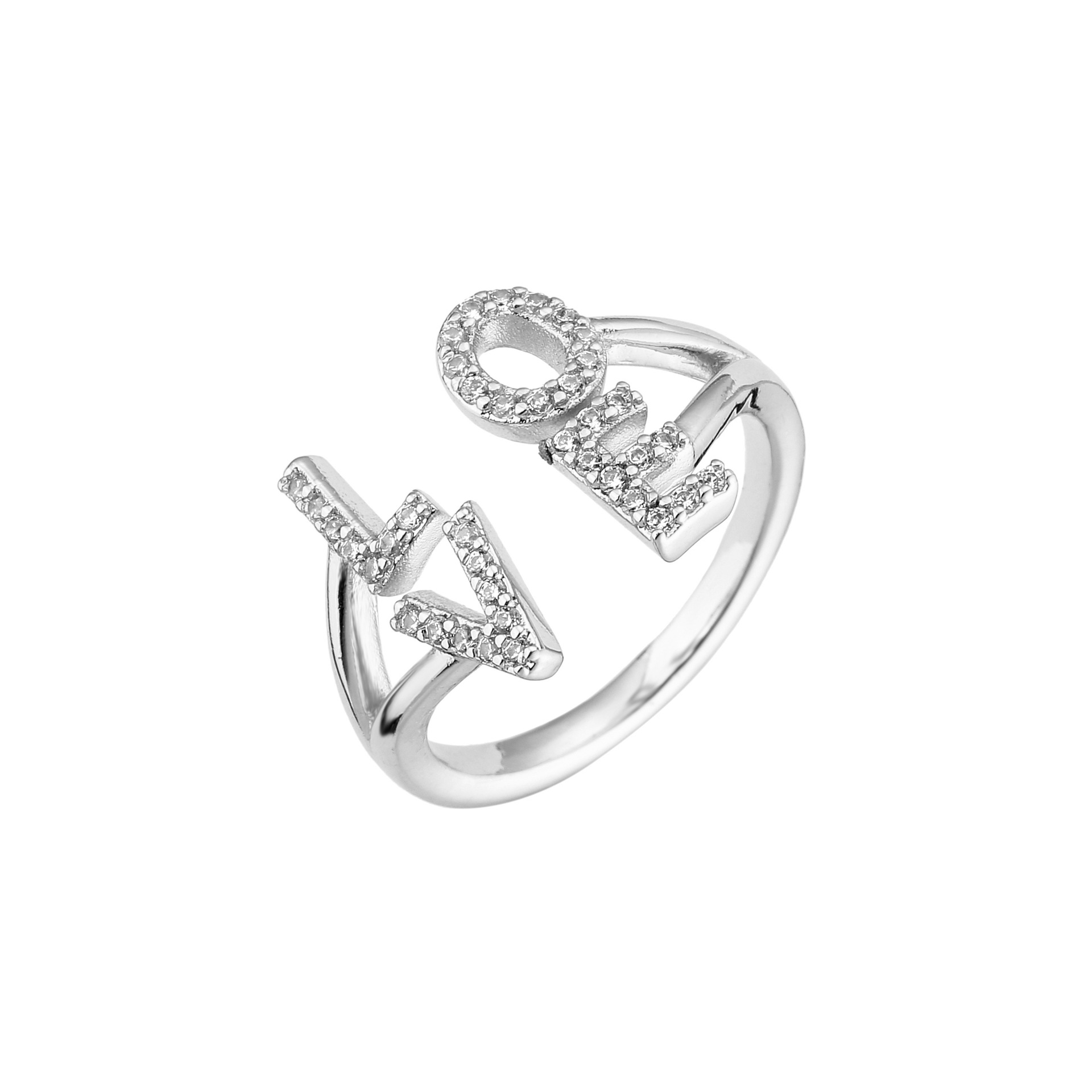Birthday Occasion Fashion Copper Gold Plated Love English Letter Micro-set Zircon Open Ring