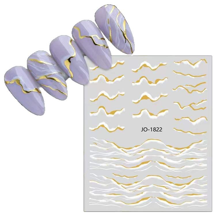Nuevas pegatinas de uñas de oro de color marmoleado transfronterizo patrón de colina irregular curva dorada en blanco y negro pegatinas astringentes