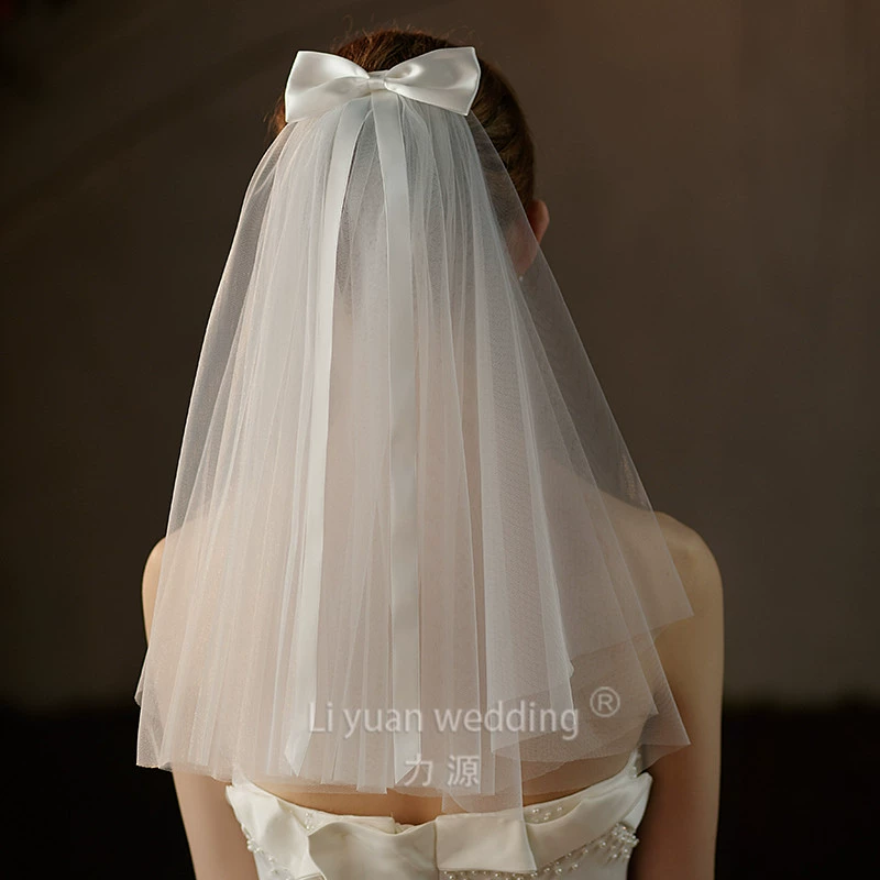 Bride's veil, wedding dress, lace hair accessory with bow, high-quality style