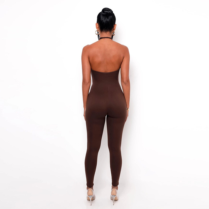 women s open back halter solid color high waist tight-fitting jumpsuit nihaostyles clothing wholesale NSXPF73929