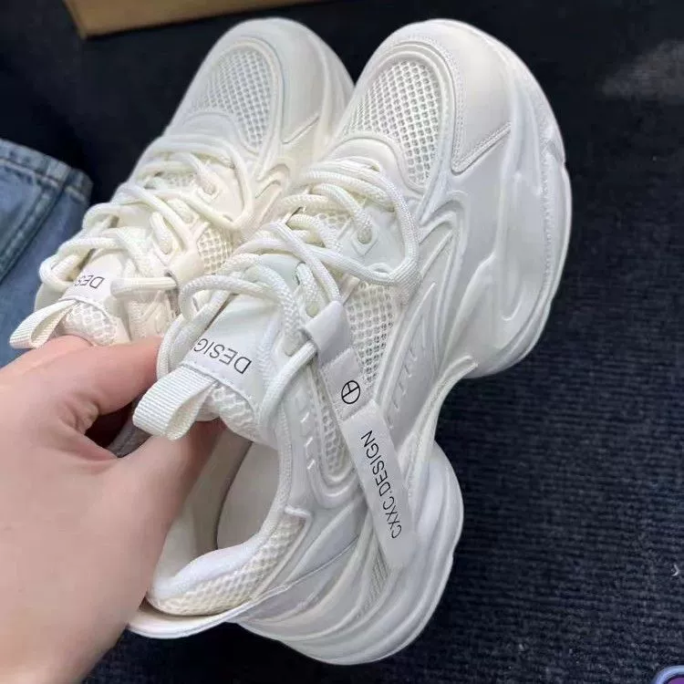 JDNVH толстая подошва папы обувь женская увеличена внутренняя часть 2024 новая весенняя сетка дышащая женская обувь маленькая белая спортивная обувь женская