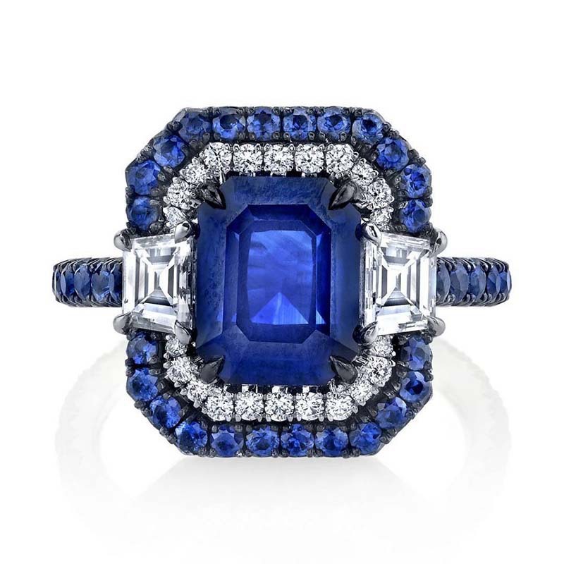 Fashion New Women's Blue Rhinestone Ring Alloy Electroplated Proposal Ring Light Luxury Temperament Jewelry Wholesale Hot Sale