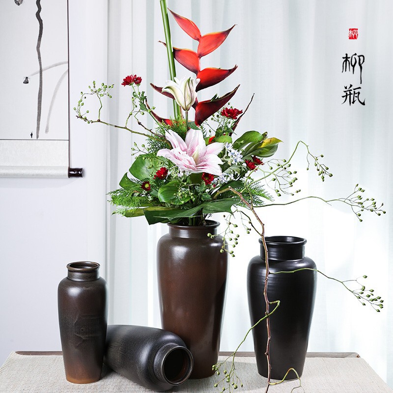 6 piece set wholesale Jianshan ceramic Chinese six large containers flower arrangement Zen vase Oriental flower pot plate new Chinese style