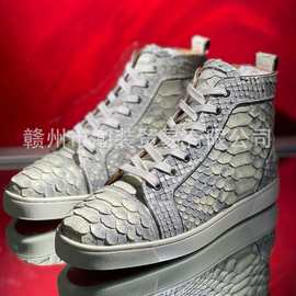 cl andgz男鞋夜光真蟒蛇皮高帮红底鞋情侣板鞋运动休闲鞋情侣大码