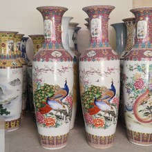 景德镇陶瓷落地大花瓶新中式粉彩山水花鸟大摆件礼品乔迁装饰品