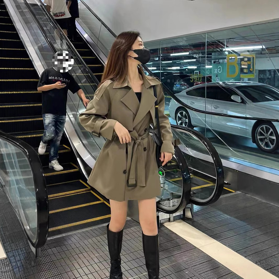 Mid-length trench coat for women 2023 autumn and winter New Style Small fashionable fashionable draping coat Korean style