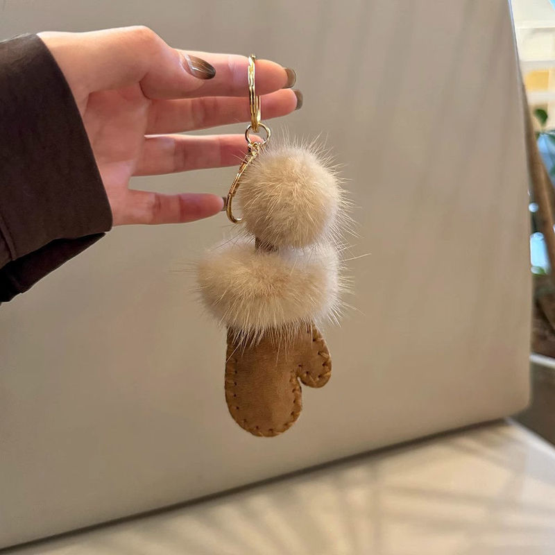 Autumn and Winter Plush Mink Cute Three-dimensional Gloves Snow Boots Bag Pendant Car Keychain School Bag Decorative Hanging Chain