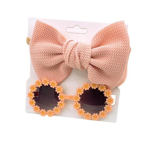 INS Cross-border Children's Sunglasses with Bubble Bow Headband Set Outdoor Travel Headwear Sunglasses 2-Piece Set