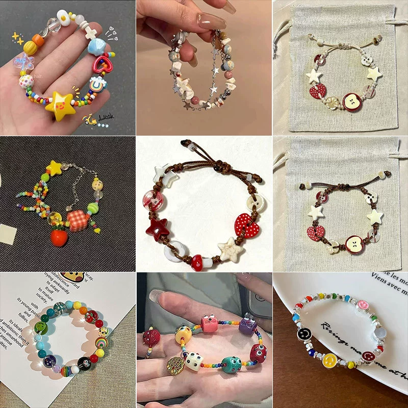 Beaded children's bracelet, adjustable cord, assorted charm styles, 10 cm
