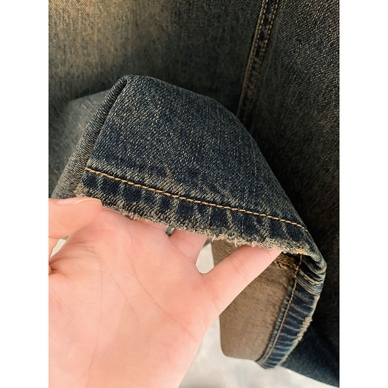 毛边直筒牛仔裙女秋季2025新款高腰显瘦中长款半身裙设计感一步裙|undefined