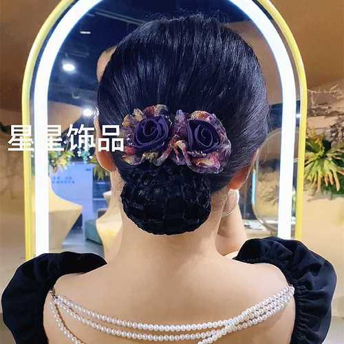 High-end Double-Flower Hairnet Ponytail Clip, Perfect for Taming Flyaways—Sleek Silk-Yarn Mesh Net with Elegant Top Flower Design, Plus a Chic Spring-Loaded Clip for Moms