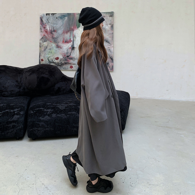 oversize Loose plus size Cocoon Grey Coat Coat Women's Autumn New Over-the-knee Long Suit Coat