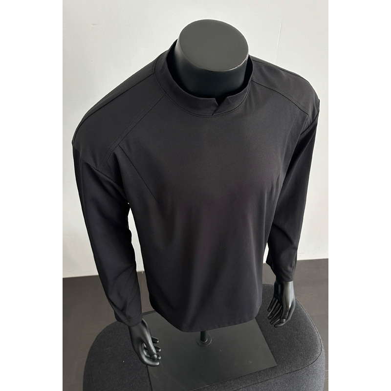 Small V-neck Patchwork Boxy Long-sleeve T-shirt For Men, 2026 Spring Oversize Plus-size Sports Fitness Stylish Hoodie_voghion.com