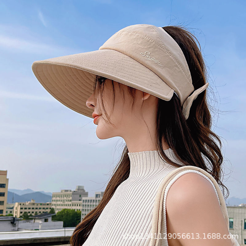 Sombrero de las mujeres del verano de ala grande superior vacía sombrero para el sol protección UV cubierta de la cara al aire libre ciclismo protección solar sombrero para el sol