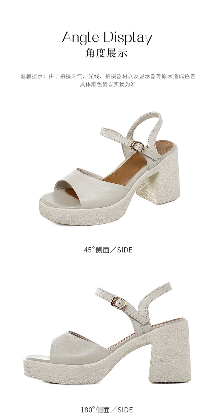 Sandal cao gót nữ quai ngang da thật đế dày chống thấm — Màu đen chi tiết 34