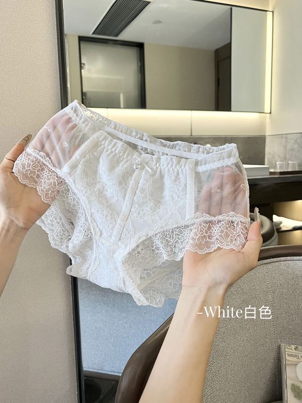 花影雾纱~浪漫蕾丝女士内裤中高腰收腹包臀纯欲温柔风三角裤棉裆|undefined