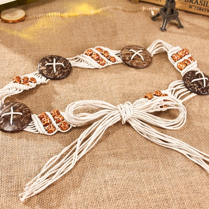 Nieuwe riem mode etnische stijl vrouwen geweven riem met jurk bohemian stijl veelzijdige brede riem decoratieve jurk riem_voghion.com