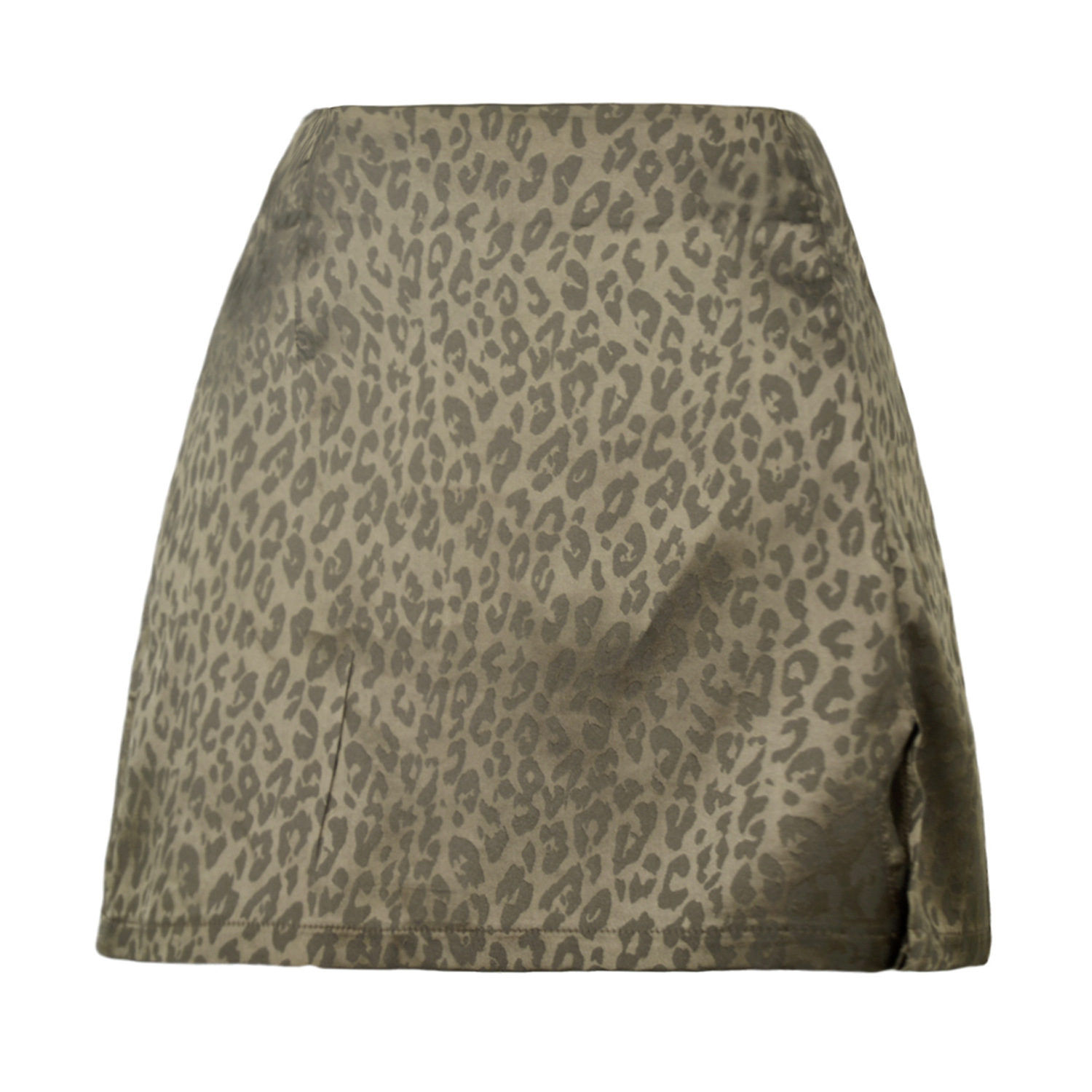 Leopard Print High Waist Split Short Skirt Sexy Satin Zipper Skirt NSLDY60027