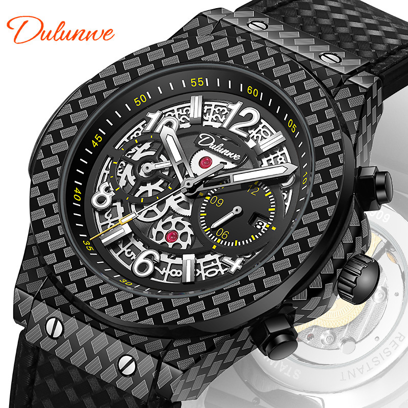Authentic 2024 New Carbon Fiber Mosaic Design Men's Watch Fully Automatic Waterproof Trendyy Stylish Mechanical Watch