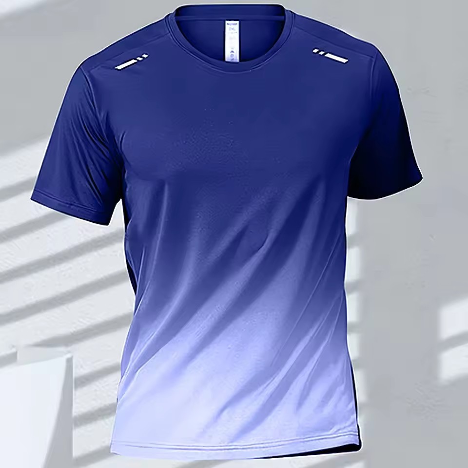 Trend gradiente 3D impresión digital para hombres deportes de verano malla suelta transpirable manga corta cuello redondo camiseta