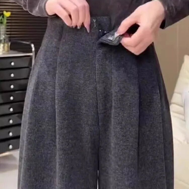 慵懒风加厚高腰直筒休闲裤女秋冬大码胖mm窄版显瘦宽松垂感阔腿裤|undefined