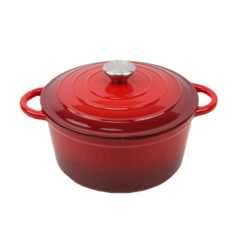 Multi-color enamel pot, cast iron stew pot, uncoated Dutch pot, household double-handled enamel pot, universal enamel pot for induction cookers