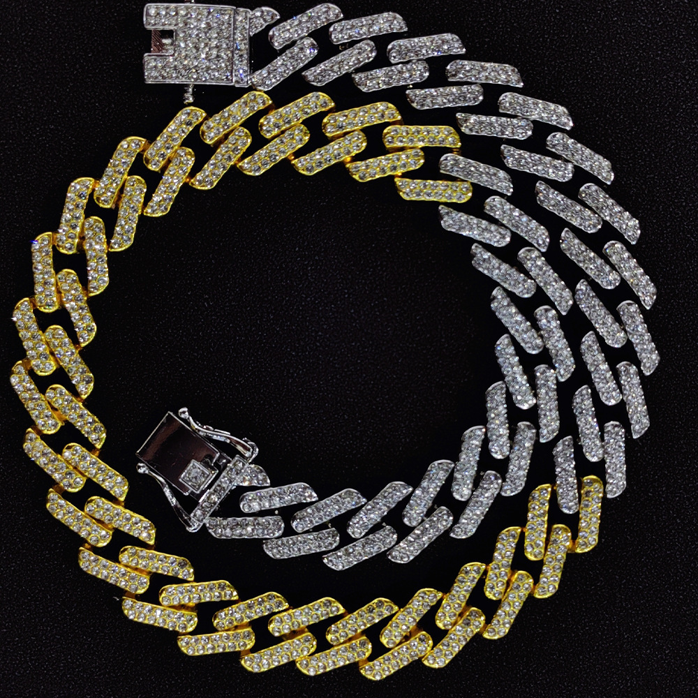 Hot selling 15mm diamond necklace with personalized design for men and women's hip-hop Cuban bracelet_voghion.com