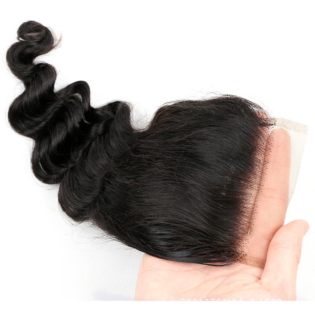 4x4 Cierre suelto onda profunda encaje bloque de pelo Cierre de cabello humano real Peluca de pelo