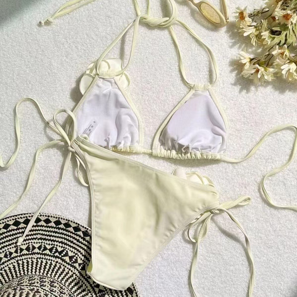 Women's Sexy Three Piece Swimsuit Bikini Set With Tie-Up Details European American Style 3D Floral Design For Spring/Autumn Summer_ecoleips.com