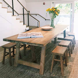 北欧实木餐桌别墅复古大长桌家用美式餐桌椅组合美式多人吃饭桌子