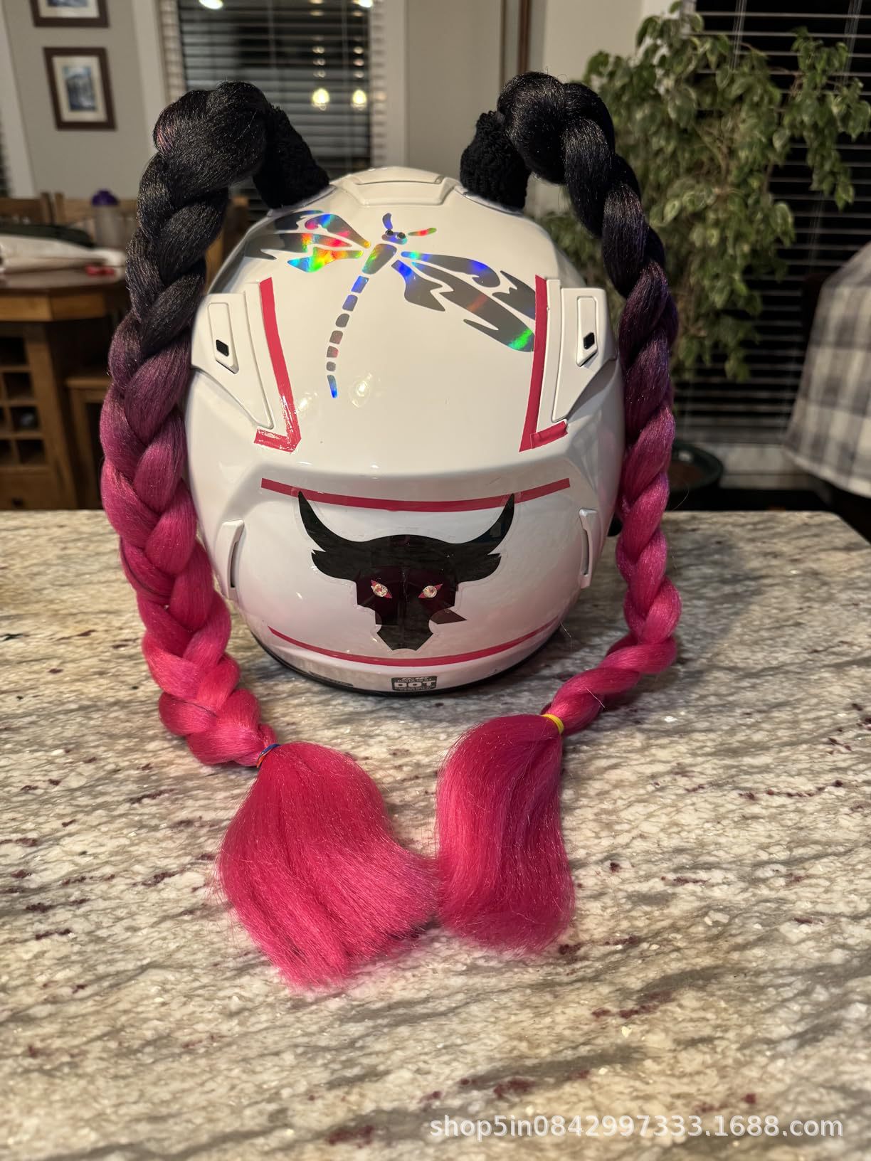 Helmet Decoration Braids Are a Hot-Selling Cross-Border Item for Motorcycle Helmets, Featuring Two Colorful Ponytail Braids