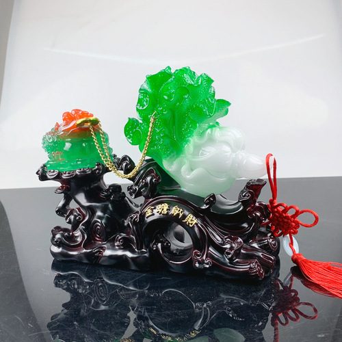 Cabbage ornaments resin imitation jade golden toad to attract wealth cabbage crafts ornaments Chinese living room home wine cabinet decorations