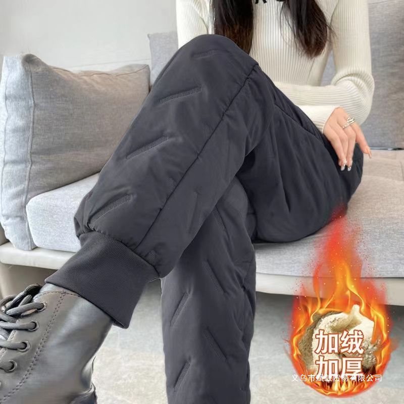 秋冬款女士防风防寒束脚裤冬季羊羔绒保暖棉裤加绒加厚休闲运动裤