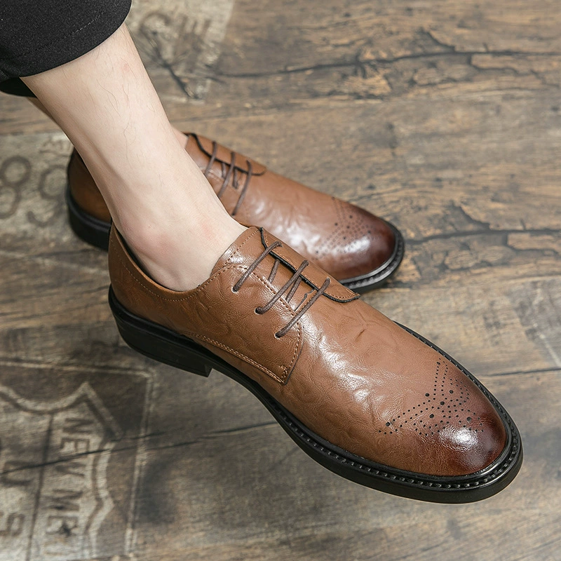 Осень 2022 мужская деловая Повседневная броги в британском стиле с резным толстым низом, увеличенная на 5 см кожаная обувь, свадебные туфли
