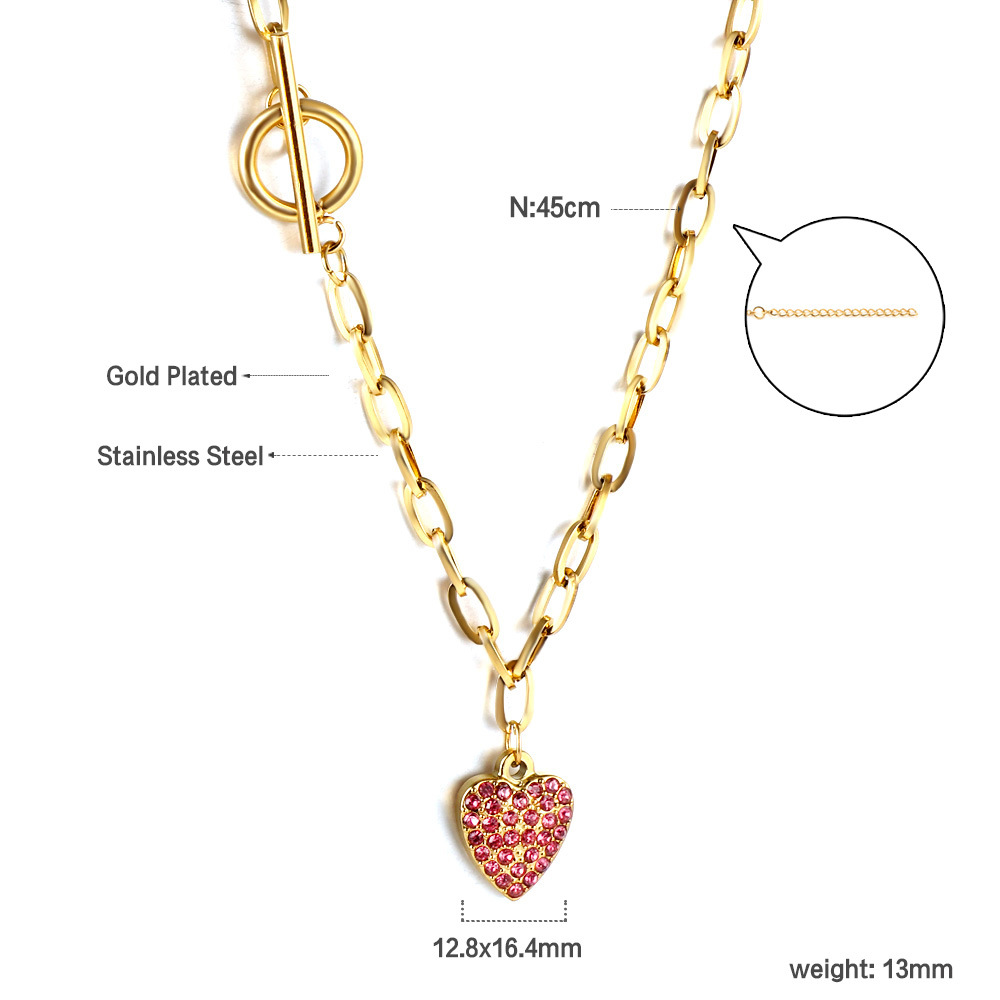 Ig Style Heart Shape Stainless Steel Titanium Steel Plating Inlay Rhinestones Necklace display picture 3