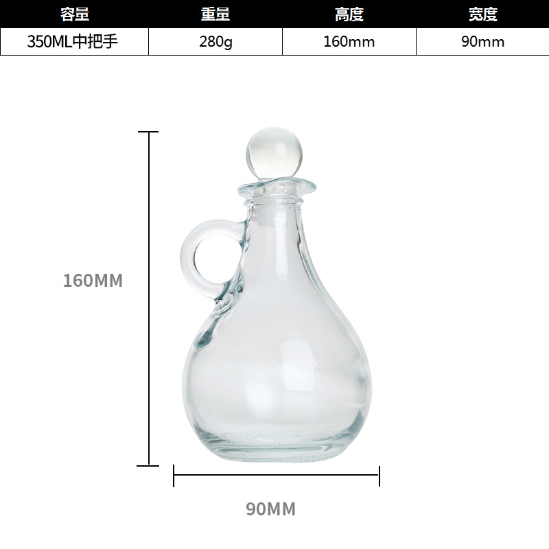 Amazon botellas de vidrio transparentes creativas de mango tallado botella de aceite botella de sabor de vino botella de salsa de soja empaquetada botella vacía al por mayor