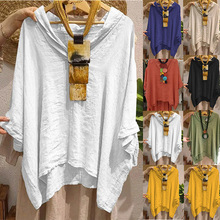 2025跨境外贸欧美ebay亚马逊wish爆款女装秋冬V领棉麻纯大码衬衣