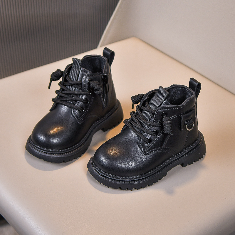 Children's Soft Soled Martin Boots Autumn Winter Trendy Yellow Side Zipper Leather Boys Girls Toddlers_voghion.com