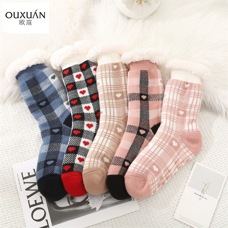 Женские напольные носки, теплые Нескользящие домашние Носки с рисунком любви