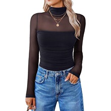 W 50528 Sheer Mesh Long Sleeve T-Shirt ��ɴƴ��T�� ����