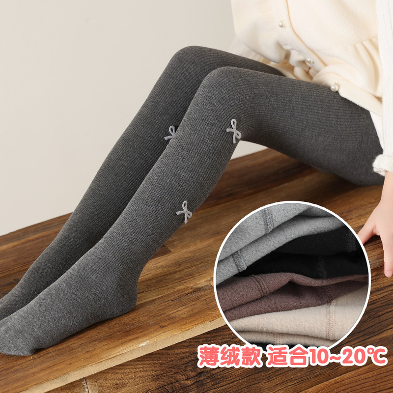 Girls' Leggings Spring, Autumn and Winter Thin Velvet Medium Thick One-Piece Baby White Outer Wear Fleece-Lined Thickeneded Kidsren's Pantyhose